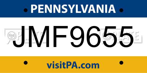 JMF9655 Pennsylvania License Plate