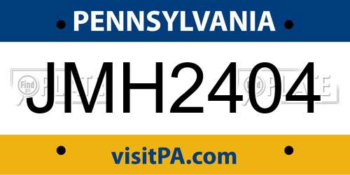 JMH2404 Pennsylvania License Plate