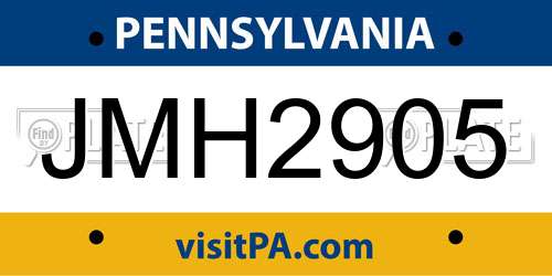 JMH2905 Pennsylvania License Plate