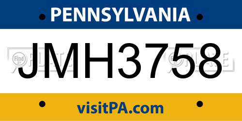 JMH3758 Pennsylvania License Plate