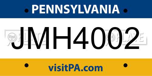 JMH4002 Pennsylvania License Plate