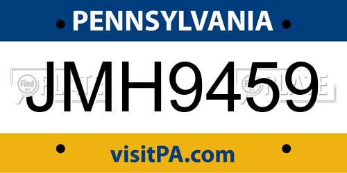 JMH9459 Pennsylvania License Plate