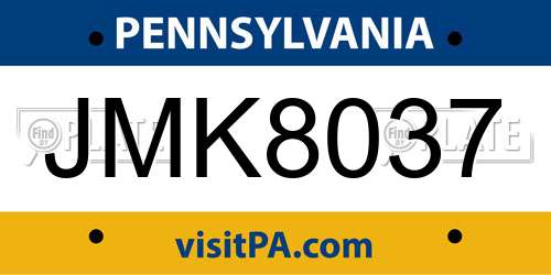 JMK8037 Pennsylvania License Plate