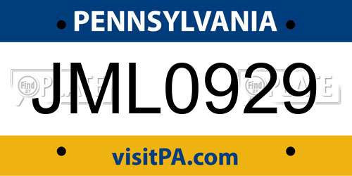JML0929 Pennsylvania License Plate