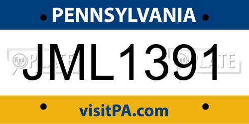 JML1391 Pennsylvania License Plate