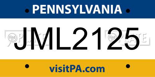 JML2125 Pennsylvania License Plate