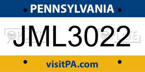 JML3022 Pennsylvania License Plate