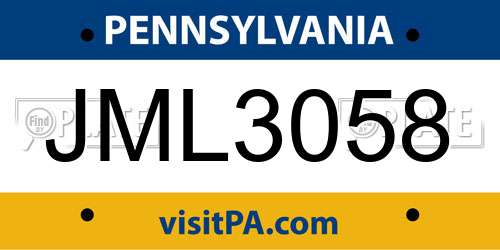 JML3058 Pennsylvania License Plate