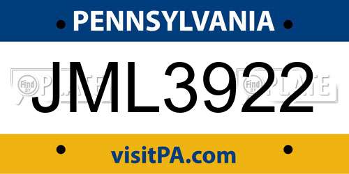 JML3922 Pennsylvania License Plate
