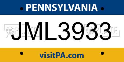 JML3933 Pennsylvania License Plate