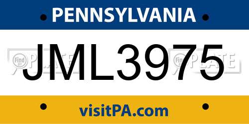 JML3975 Pennsylvania License Plate