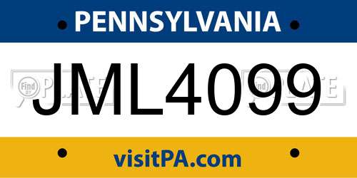 JML4099 Pennsylvania License Plate