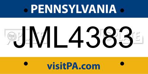 JML4383 Pennsylvania License Plate