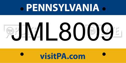 JML8009 Pennsylvania License Plate