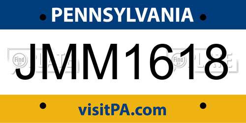 JMM1618 Pennsylvania License Plate