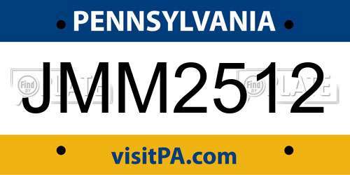 JMM2512 Pennsylvania License Plate