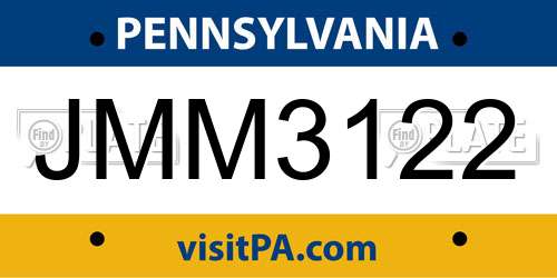 JMM3122 Pennsylvania License Plate