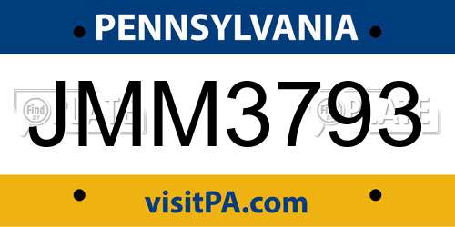 JMM3793 Pennsylvania License Plate