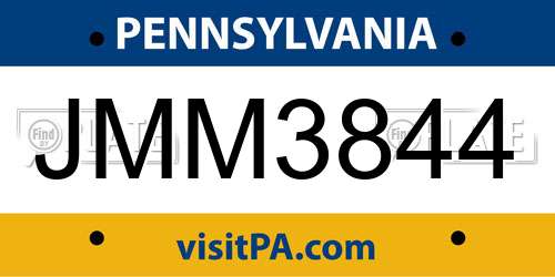 JMM3844 Pennsylvania License Plate