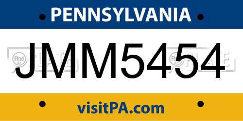 JMM5454 Pennsylvania License Plate