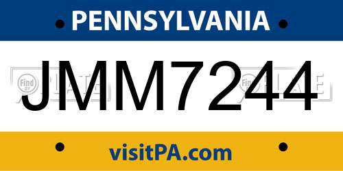 JMM7244 Pennsylvania License Plate