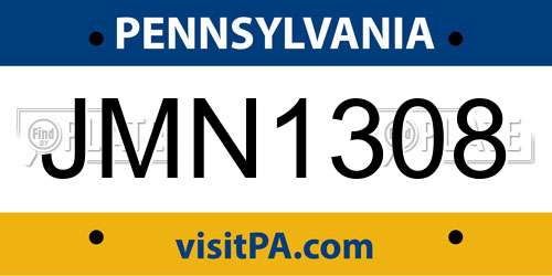 JMN1308 Pennsylvania License Plate
