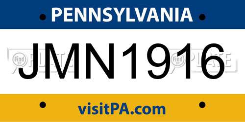 JMN1916 Pennsylvania License Plate