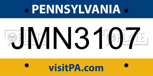 JMN3107 Pennsylvania License Plate