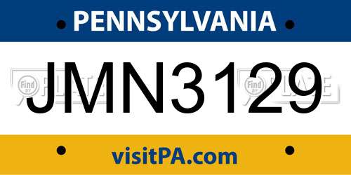 JMN3129 Pennsylvania License Plate