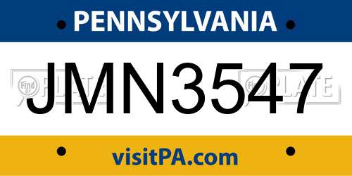 JMN3547 Pennsylvania License Plate