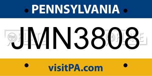 JMN3808 Pennsylvania License Plate