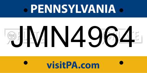 JMN4964 Pennsylvania License Plate