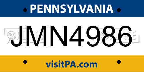 JMN4986 Pennsylvania License Plate