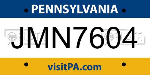 JMN7604 Pennsylvania License Plate