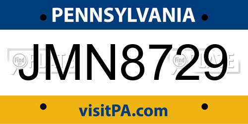 JMN8729 Pennsylvania License Plate