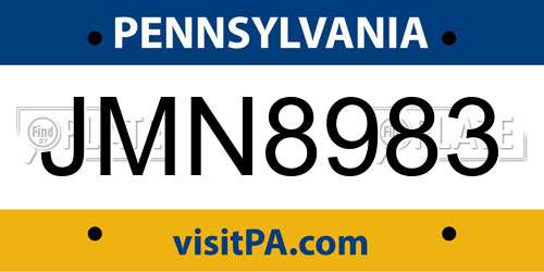 JMN8983 Pennsylvania License Plate
