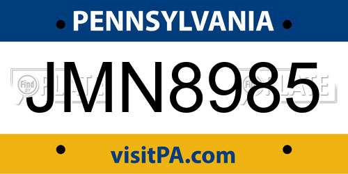JMN8985 Pennsylvania License Plate