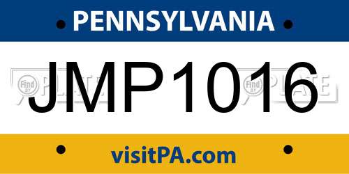 JMP1016 Pennsylvania License Plate
