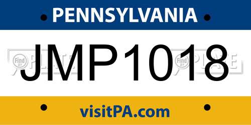 JMP1018 Pennsylvania License Plate