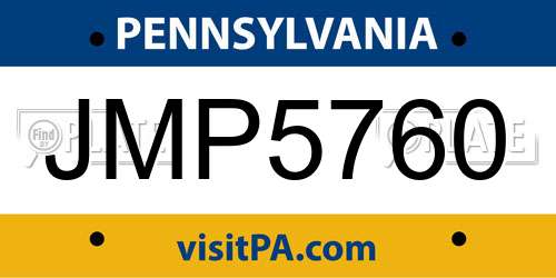 JMP5760 Pennsylvania License Plate