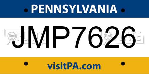 JMP7626 Pennsylvania License Plate
