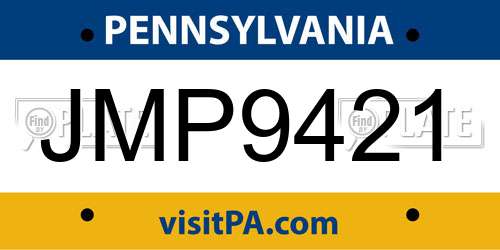 JMP9421 Pennsylvania License Plate