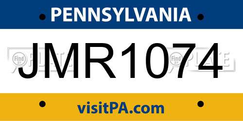 JMR1074 Pennsylvania License Plate
