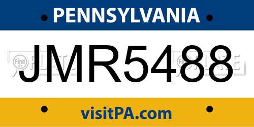JMR5488 Pennsylvania License Plate