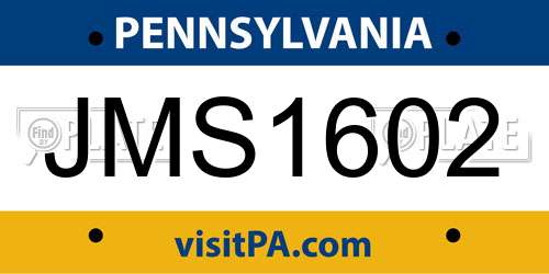 JMS1602 Pennsylvania License Plate