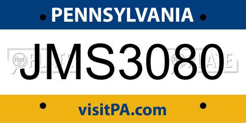 JMS3080 Pennsylvania License Plate