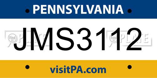 JMS3112 Pennsylvania License Plate