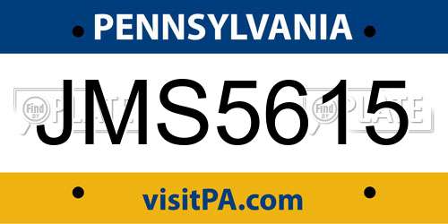 JMS5615 Pennsylvania License Plate