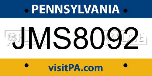 JMS8092 Pennsylvania License Plate
