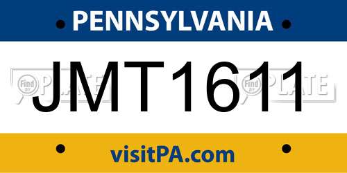 JMT1611 Pennsylvania License Plate